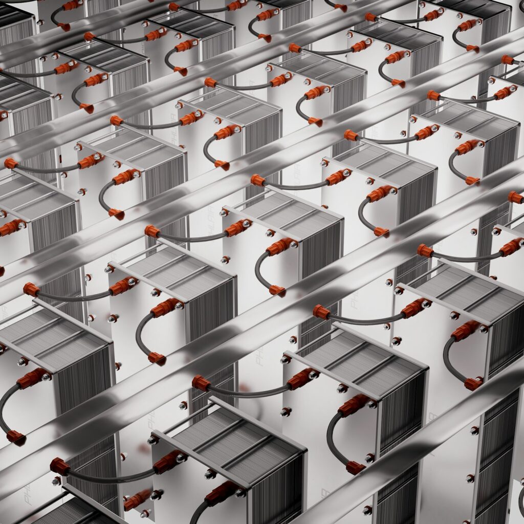 Rows of battery cell modules
