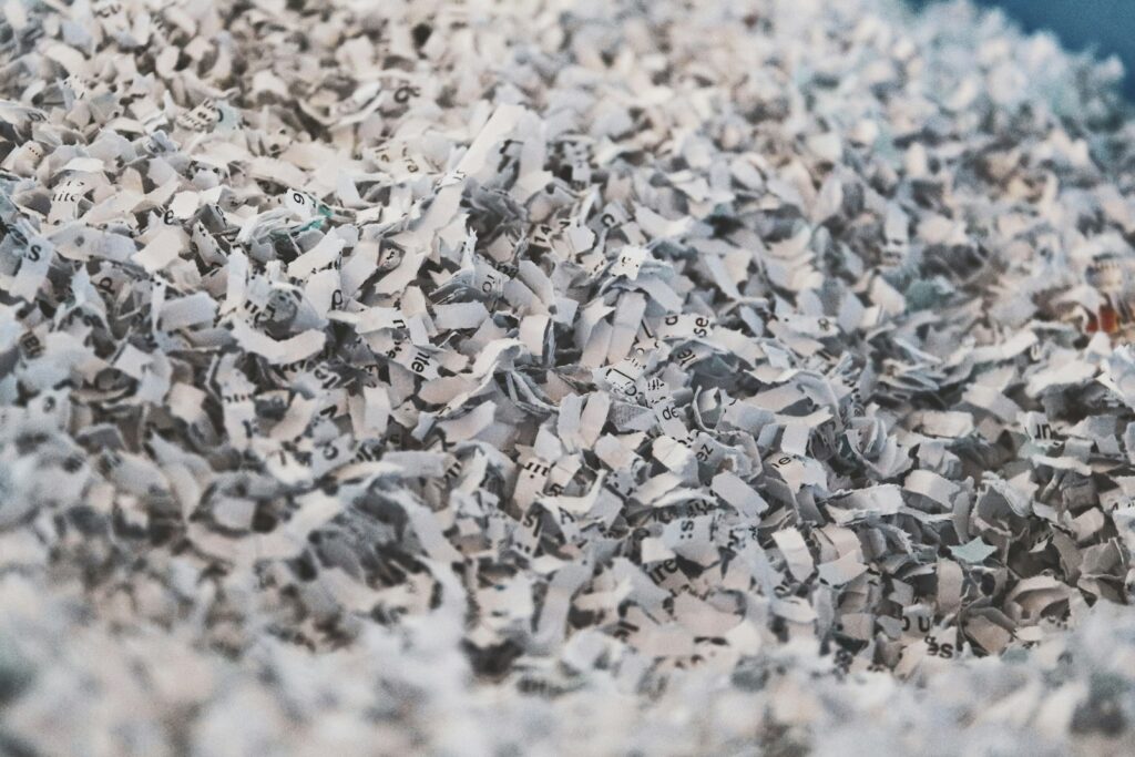 Pile of shredded paper fragments